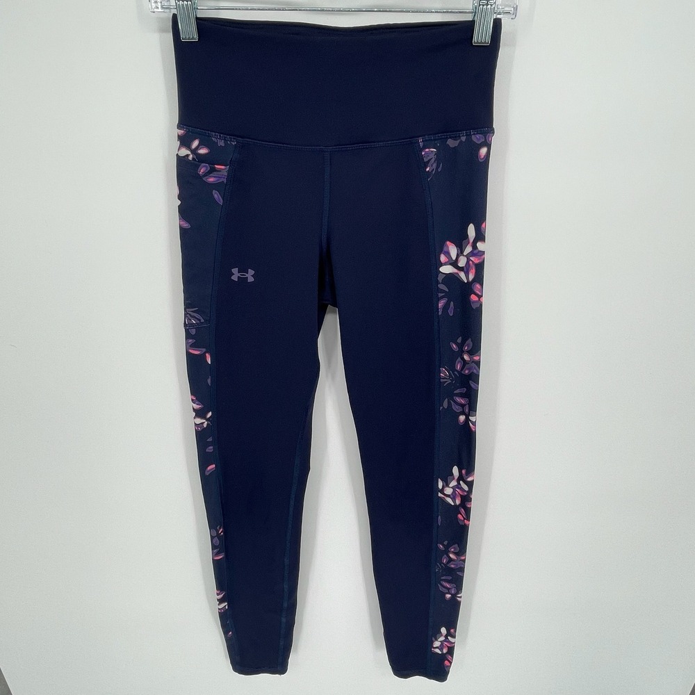 Under Armour Women's Navy Floral Print ColdGear Compression Leggings Size S‎